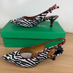 J Renee Battista Size 7.5W Women's Zebra Print Slingback Kitten Heels NWT